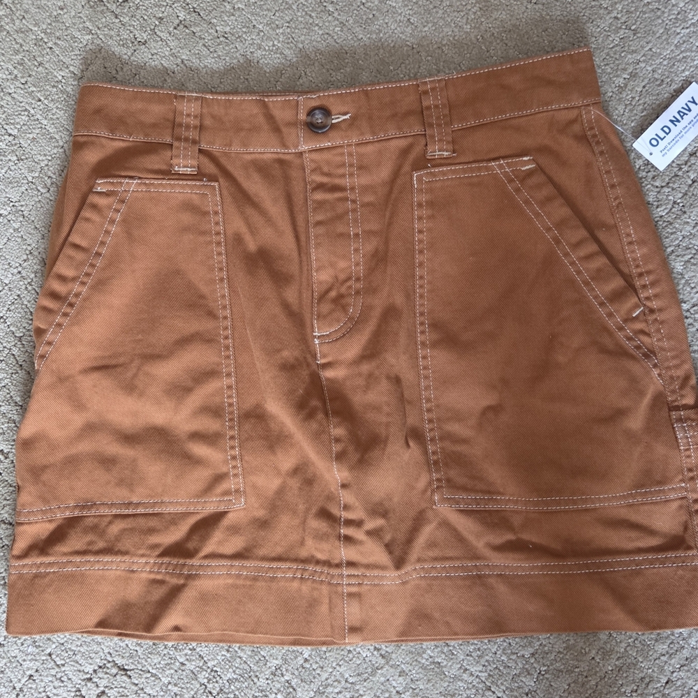 Old Navy Women's Sz 6 Mini Jeans Skirt Rust Brown 100% Cotton Twill Utility NWT